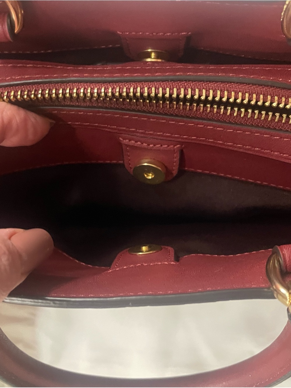 Coach Red Embossed Signature Satchel with Gold Hardware - Picture 8 of 8